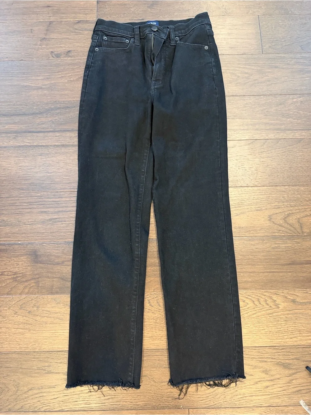 J. Crew Stovepipe Jeans Washed Black Raw Hem Straight Leg Size 25 - P33